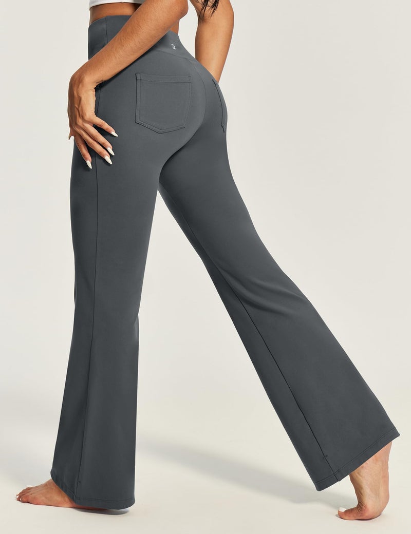 IUGA Yoga Pants Women Wide Leg High Waist Bootcut Workout Flare Leggings Tummy Control Work Dress Pants Women 4 Pockets Grey - Image 3